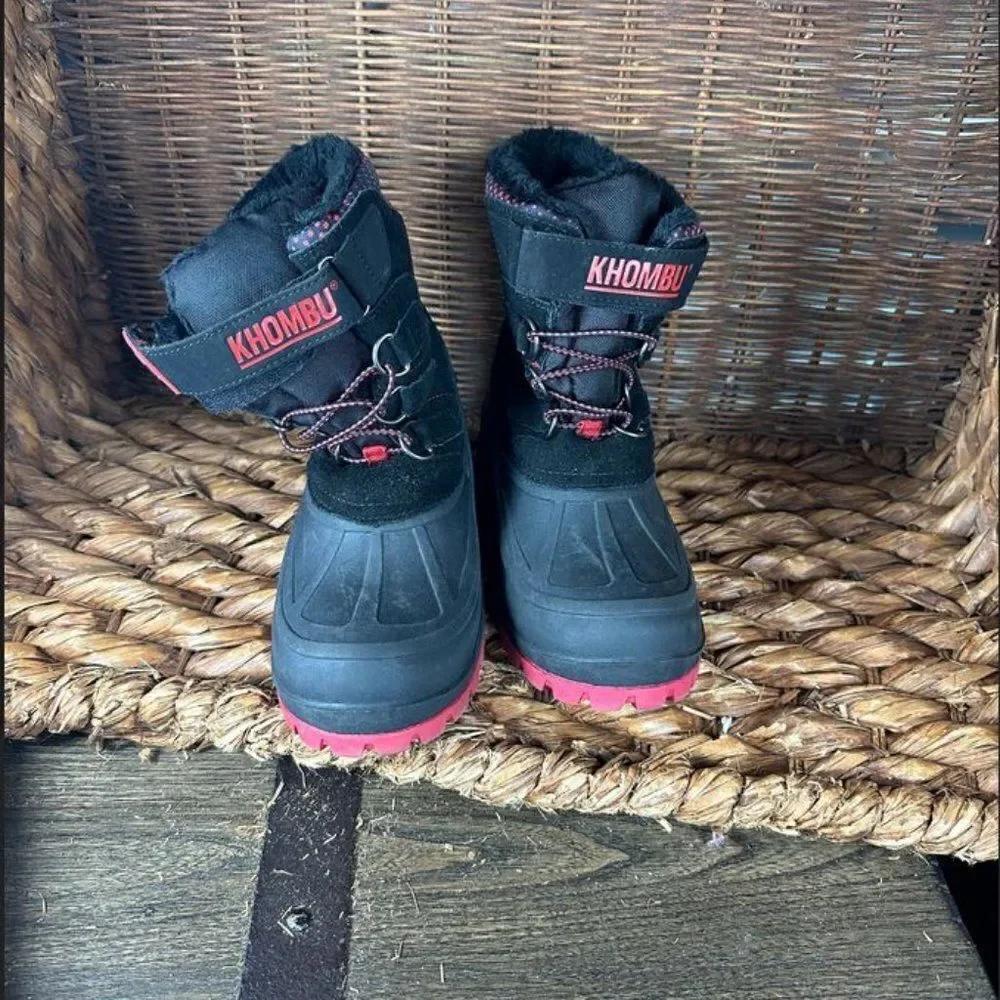 KHOMBU Hickory‎ Kids Size 4M Pink Duck Shoes Black Mid Calf Toddler Winter Boots